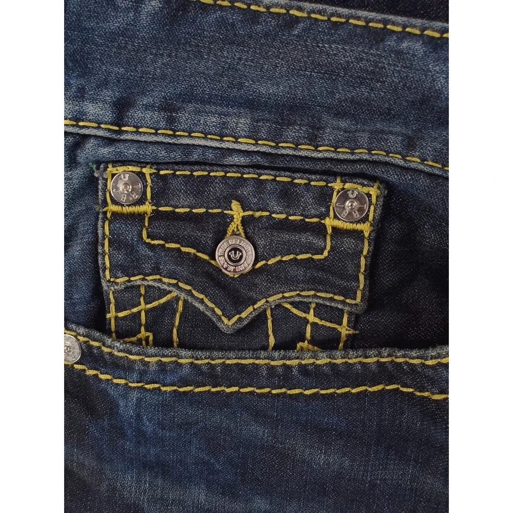 True Religion Jeans Mens 42x34 Gold Big T Skinny Flap Pocket Y2K Thick Stitch